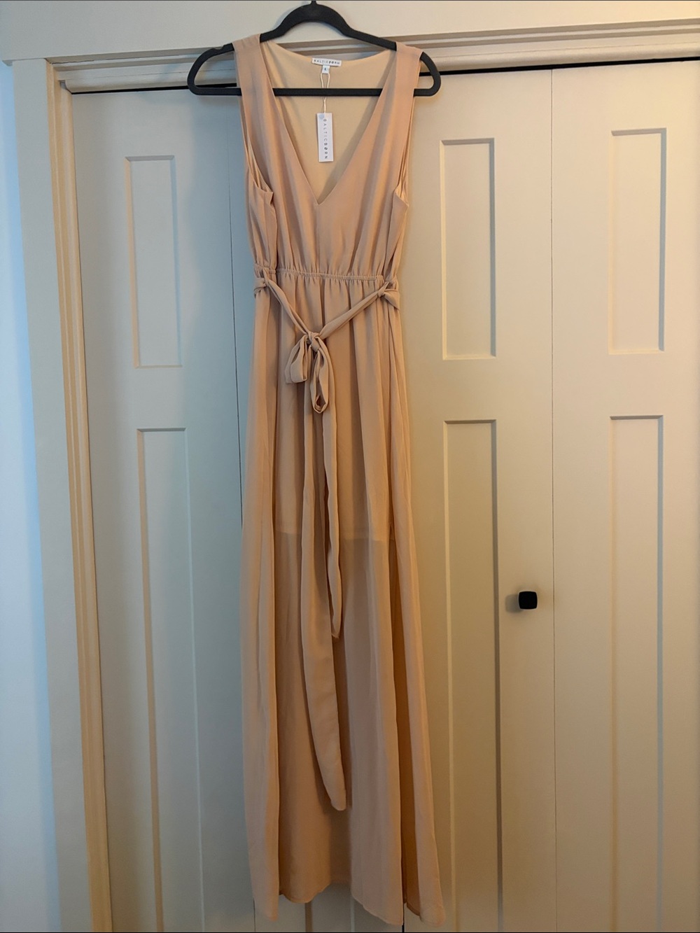 Baltic Born Sleeveless V-Neck Maxi Dress in Blush Beige